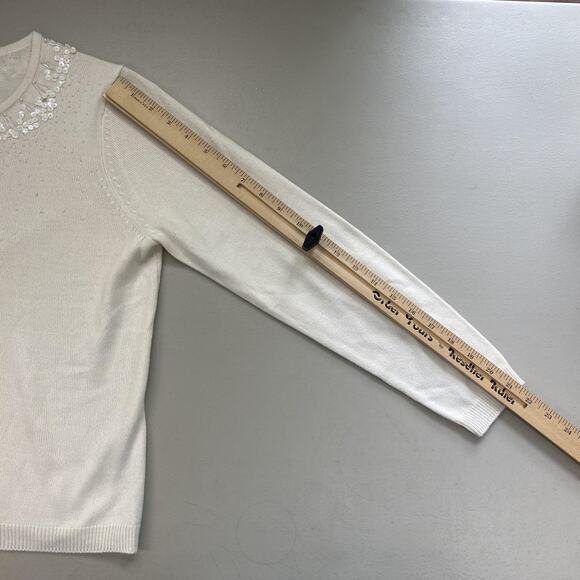 VTG Worthington Cardigan Sweater Petite Large Cream Rhinestone Button Sequin Y2K - Picture 5 of 10